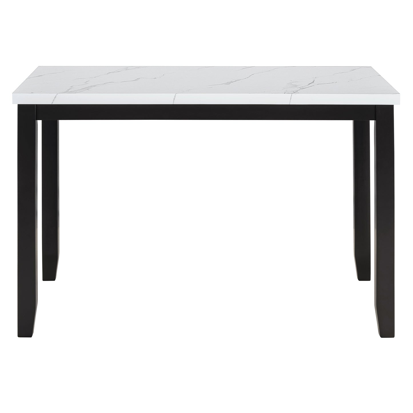 Rectangular dining table with white marblelook top and black metal legs