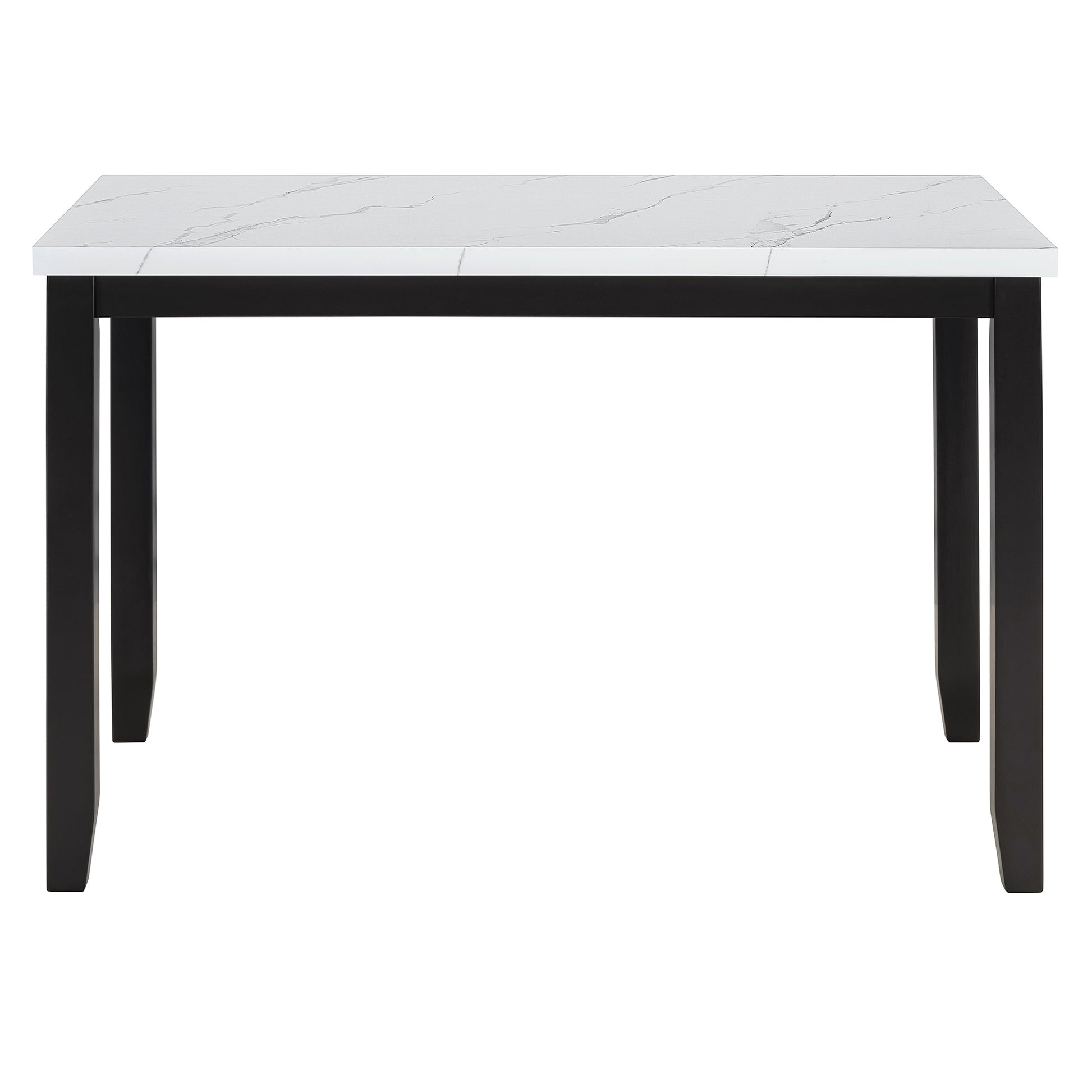 Rectangular dining table with white marblelook top and black metal legs