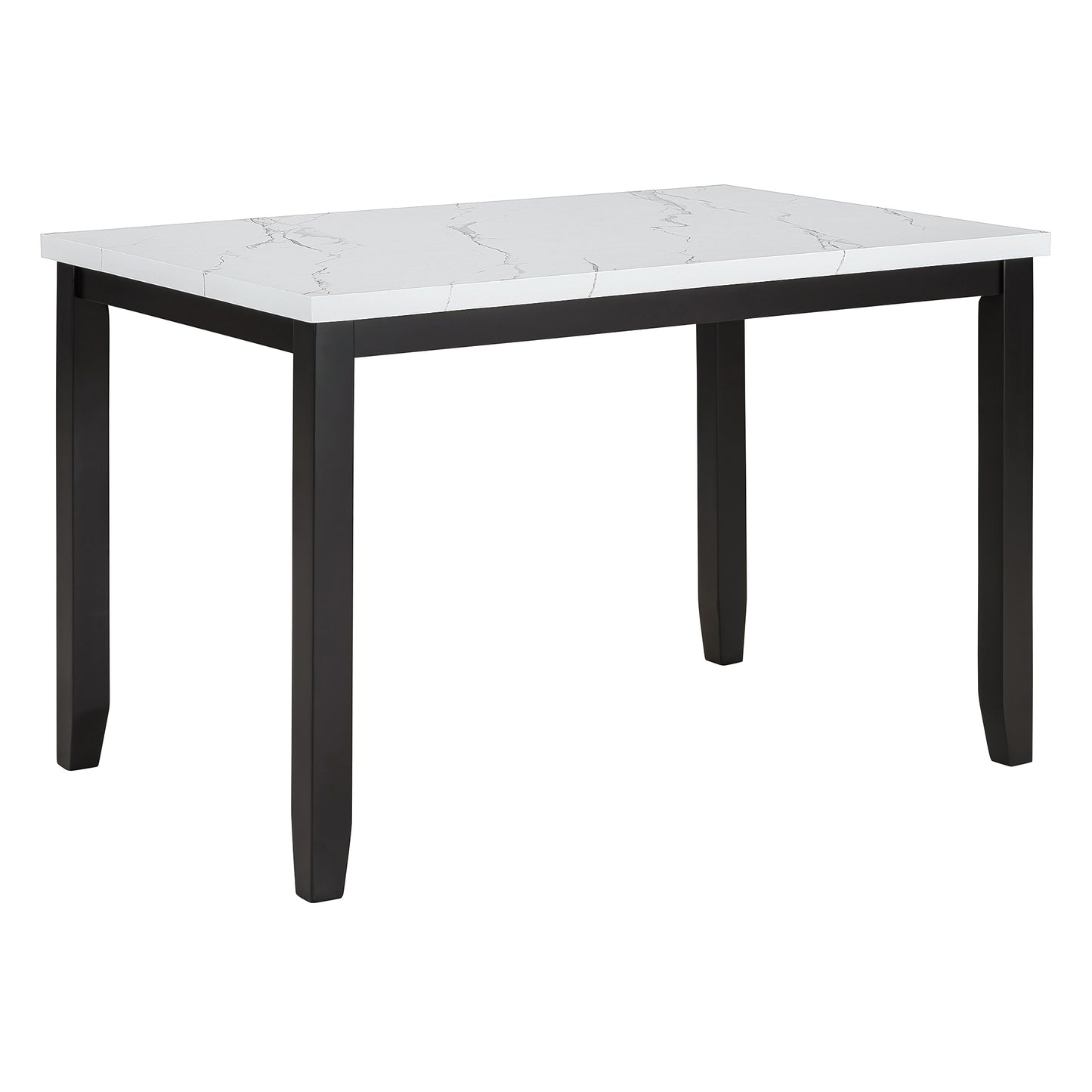 Modern rectangular dining table with white marbleeffect top and black legs