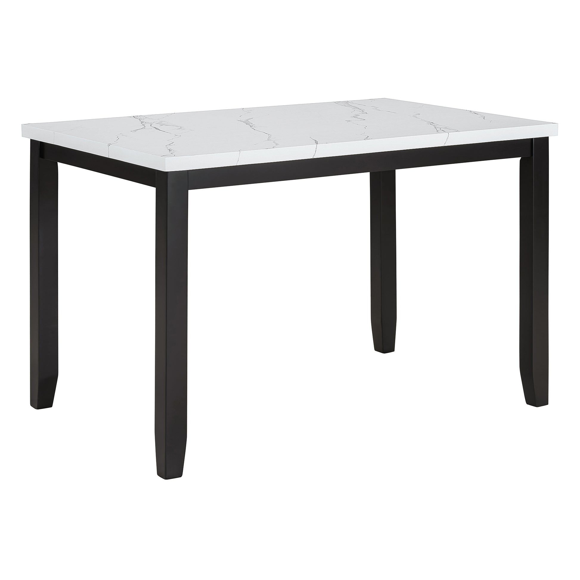 Modern rectangular dining table with white marbleeffect top and black legs