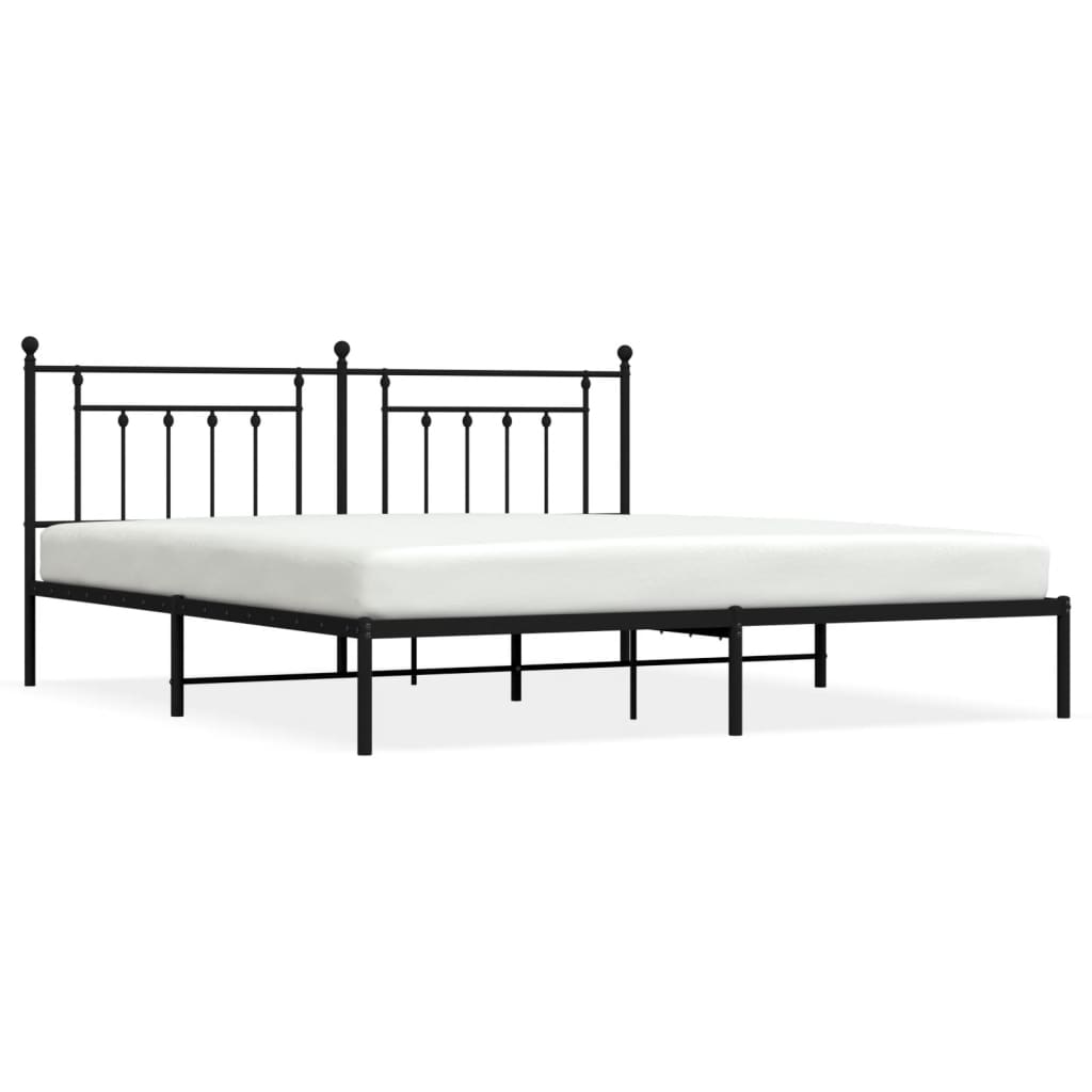 Metal bed frame with ornate headboard and detailed measurements