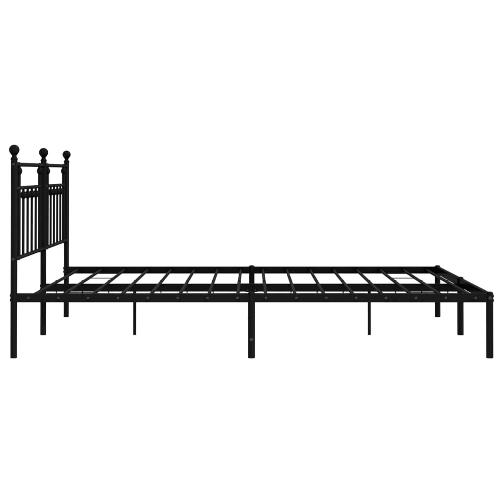 Black metal bed frame with ornate headboard detail