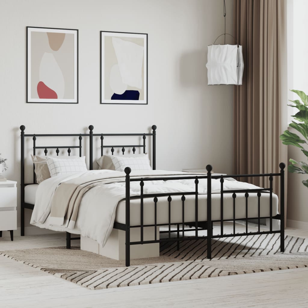 Dark grey metal bed frame with ornate headboard and footboard featuring intricate spindle detailing