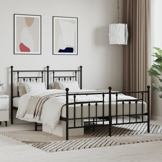 Dark grey metal bed frame with ornate headboard and footboard featuring intricate spindle detailing
