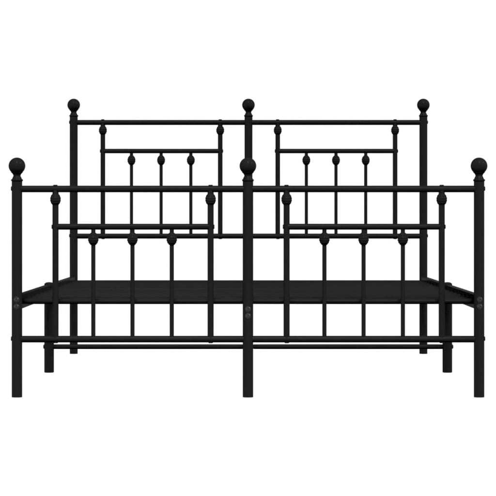 Black metal twin bed frame with ornate headboard and footboard