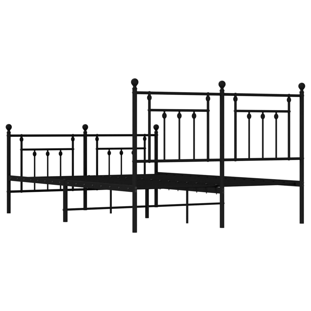 Black metal twin bed frame with ornate headboard and footboard