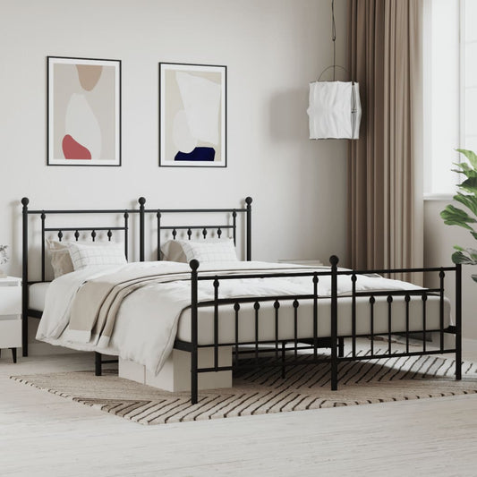 Black metal twin bed frame with classic spindle headboard and footboard