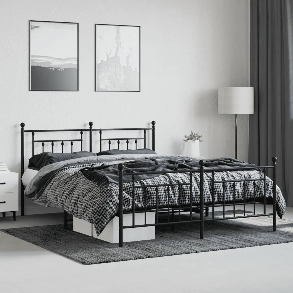 Black metal bed frame with a classic headboard design