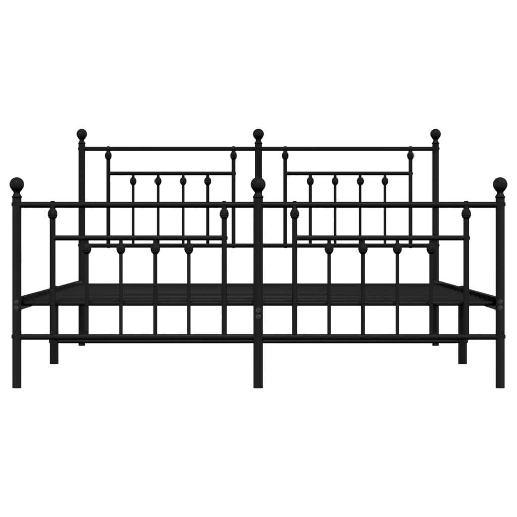 Black metal twin bed frame with ornate headboard and footboard