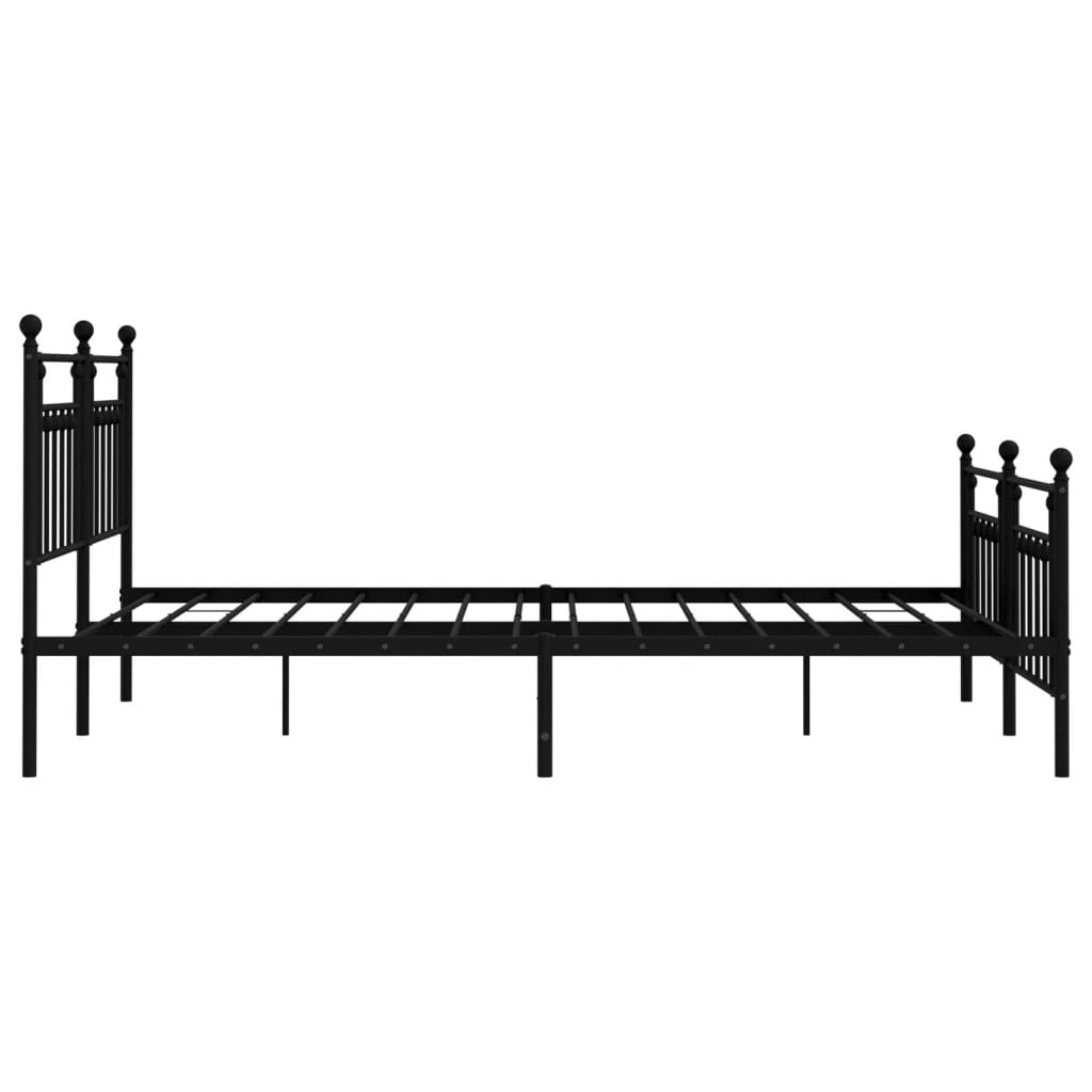 Black metal twin bed frame with ornate headboard and footboard