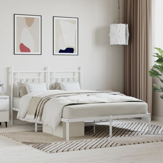 Elegant white metal twin bed frame with ornate headboard and footboard