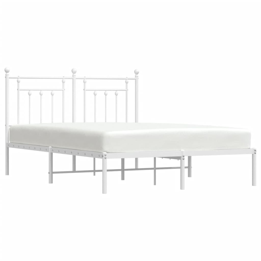 Elegant white metal queen bed frame with ornate detailing