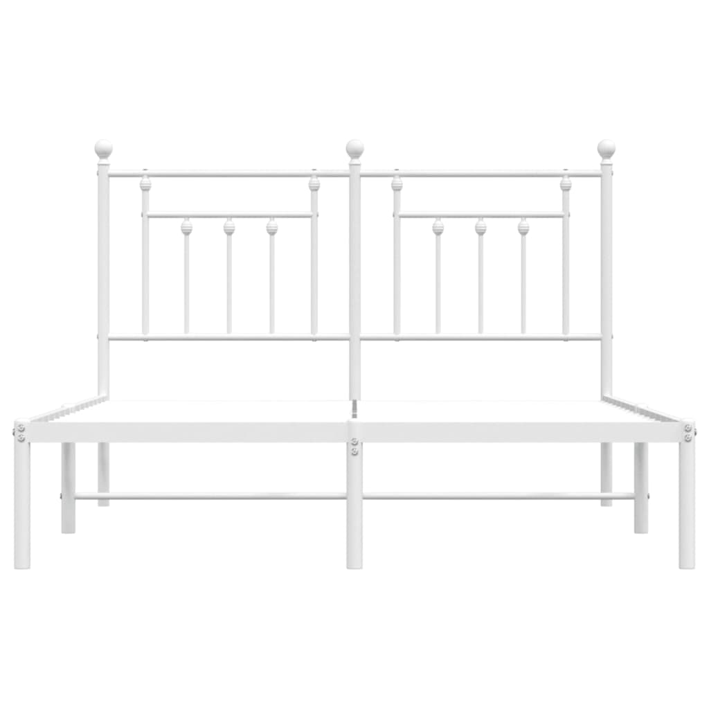 White metal bed frame with a minimalist headboard design