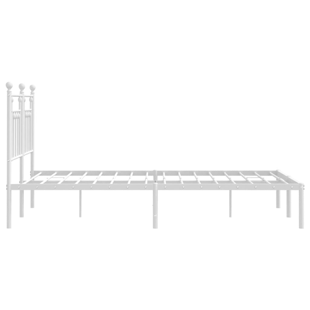 White metal bed frame with decorative headboard and footboard