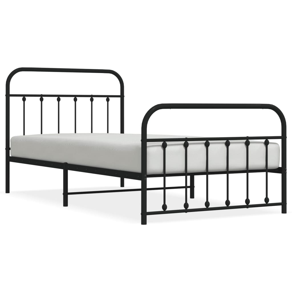 Diagram of a black metal frame bed with dimensions shown