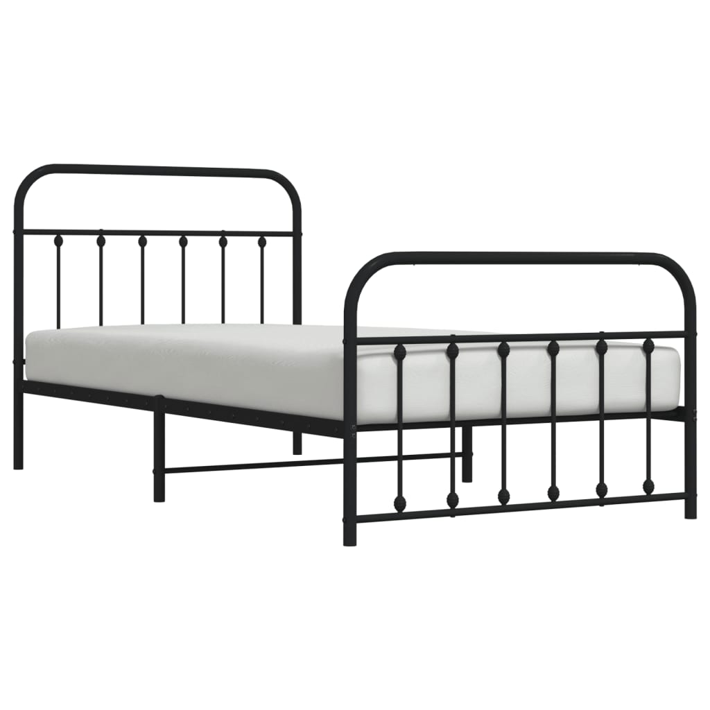 Black metal twin bed frame with decorative spindles