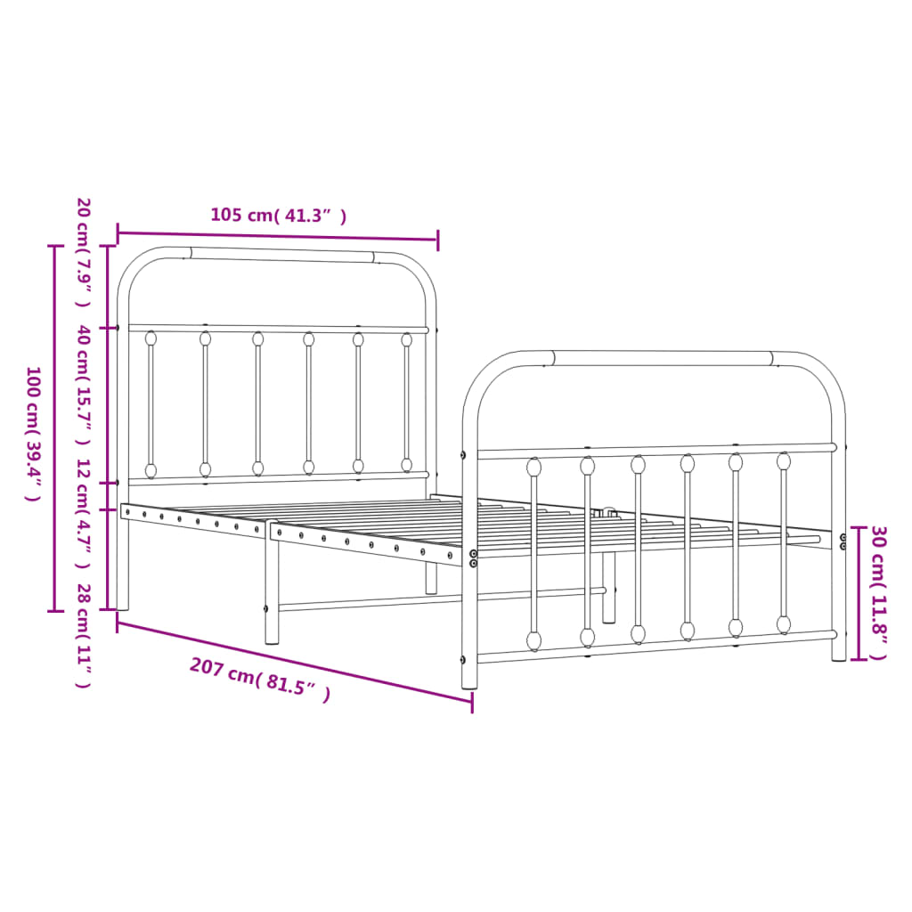 Black metal twin bed frame with rounded headboard and footboard