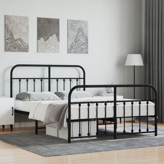Dark gray metal bed frame with a vintage curved headboard and footboard