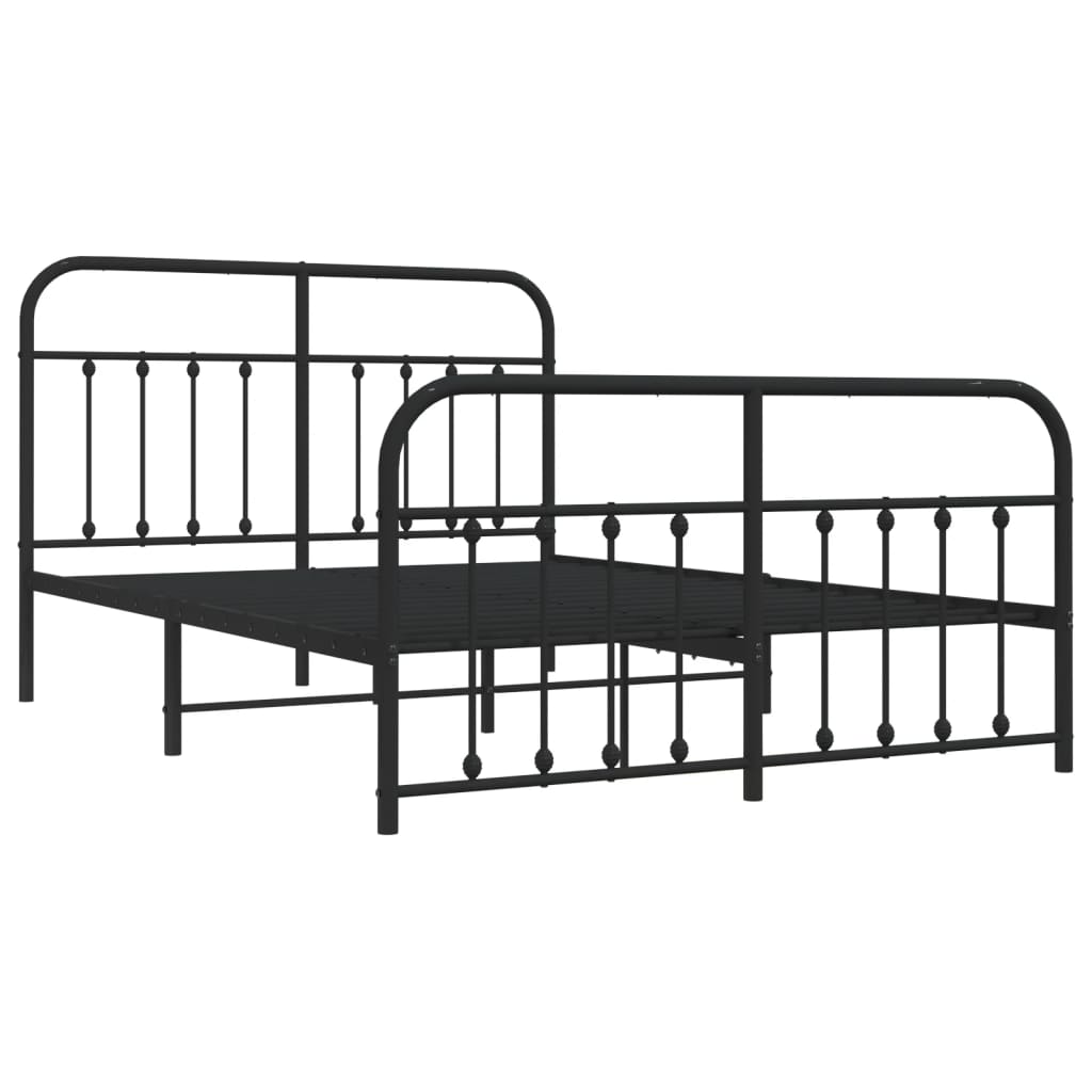 Black metal twin bed frame with rounded headboard and footboard