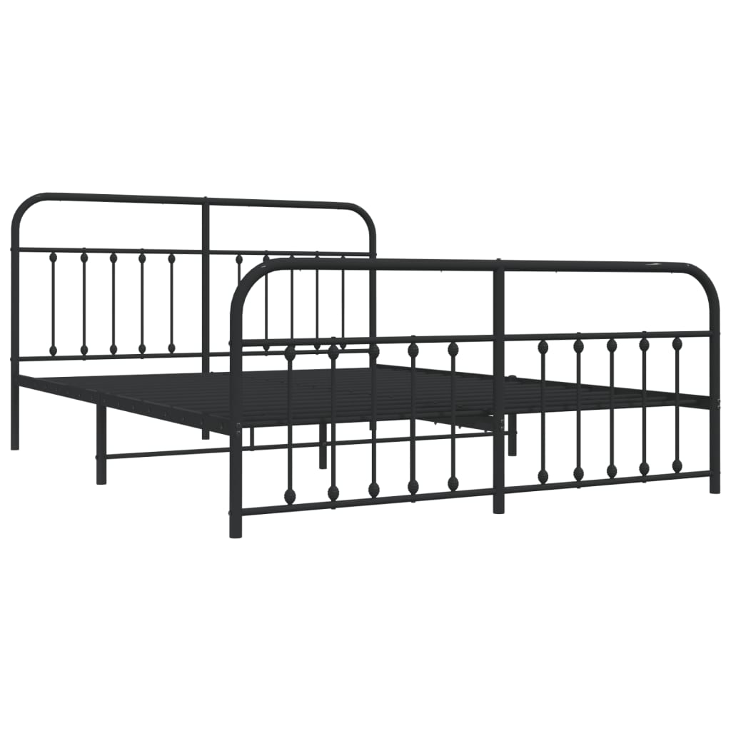 Black metal bed frame with rounded headboard and footboard