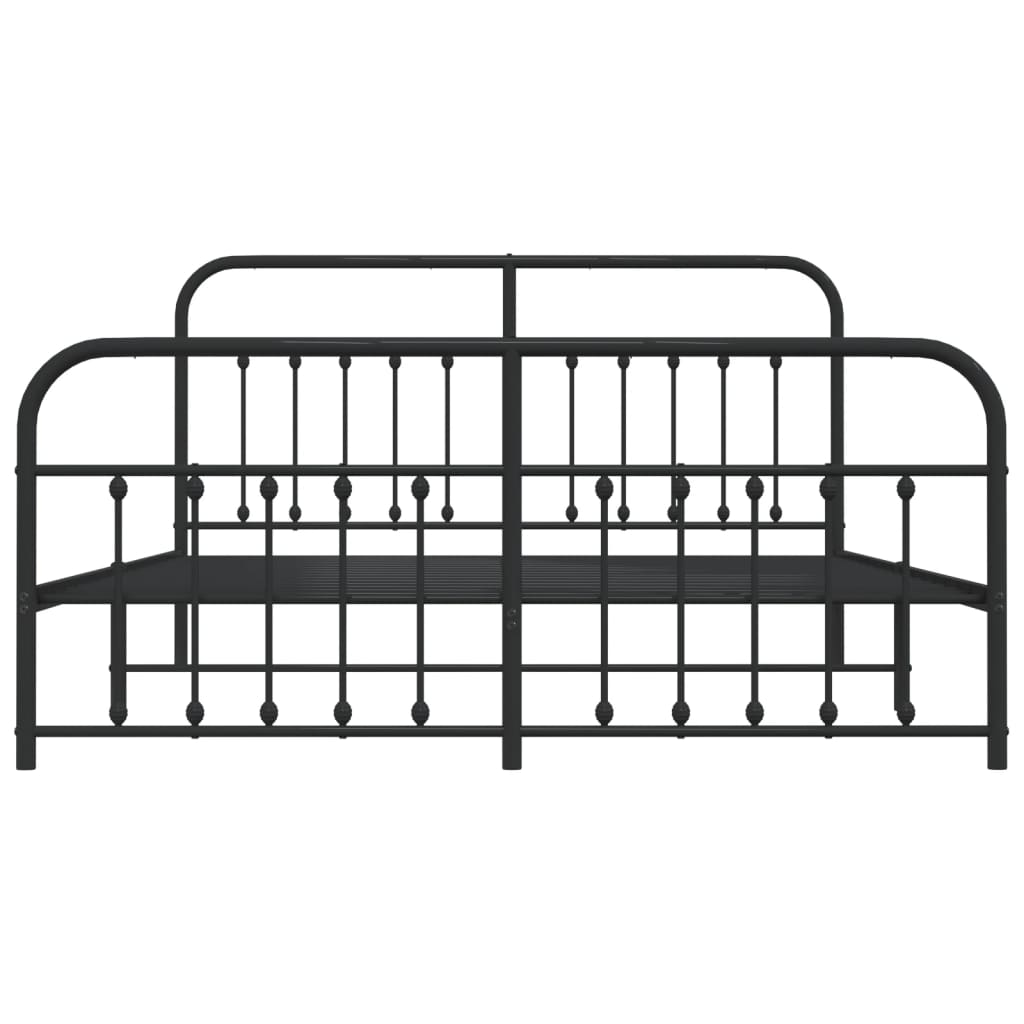 Black metal bed frame with curved headboard and footboard
