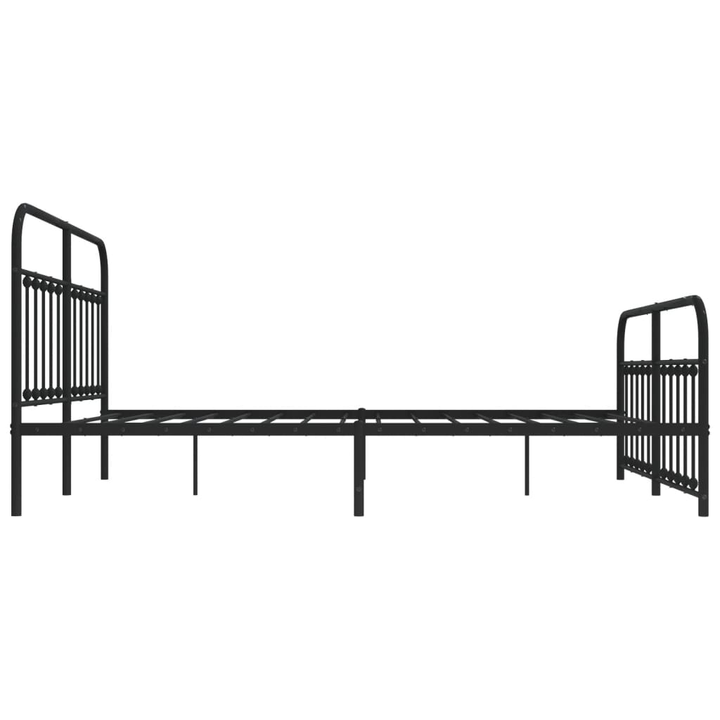 Black metal bed frame with ornate detailing and curved headboard