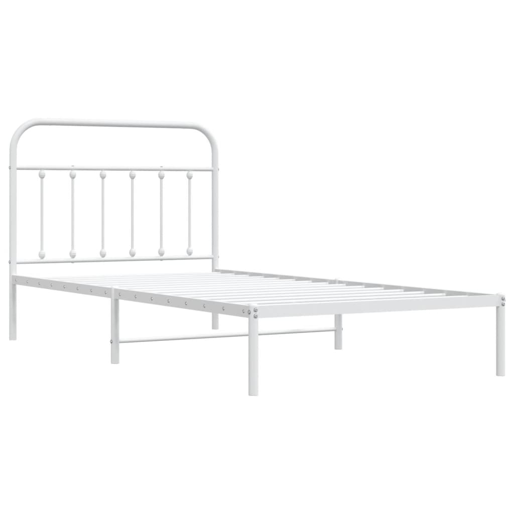 White metal twin bed frame with mattress