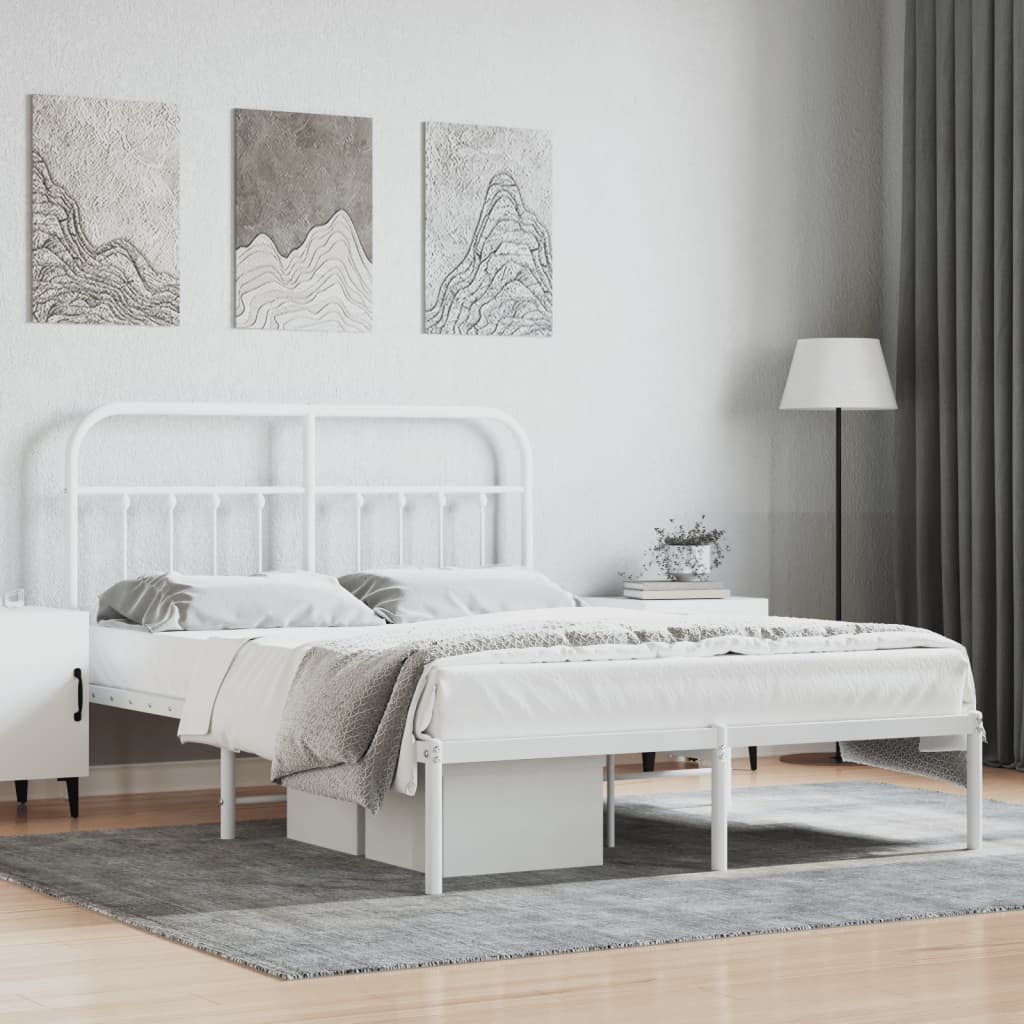 Elegant white metal twin bed frame with arched headboard and footboard