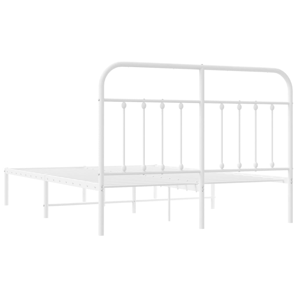 White metal bed frame with a classic arched headboard and slatted support