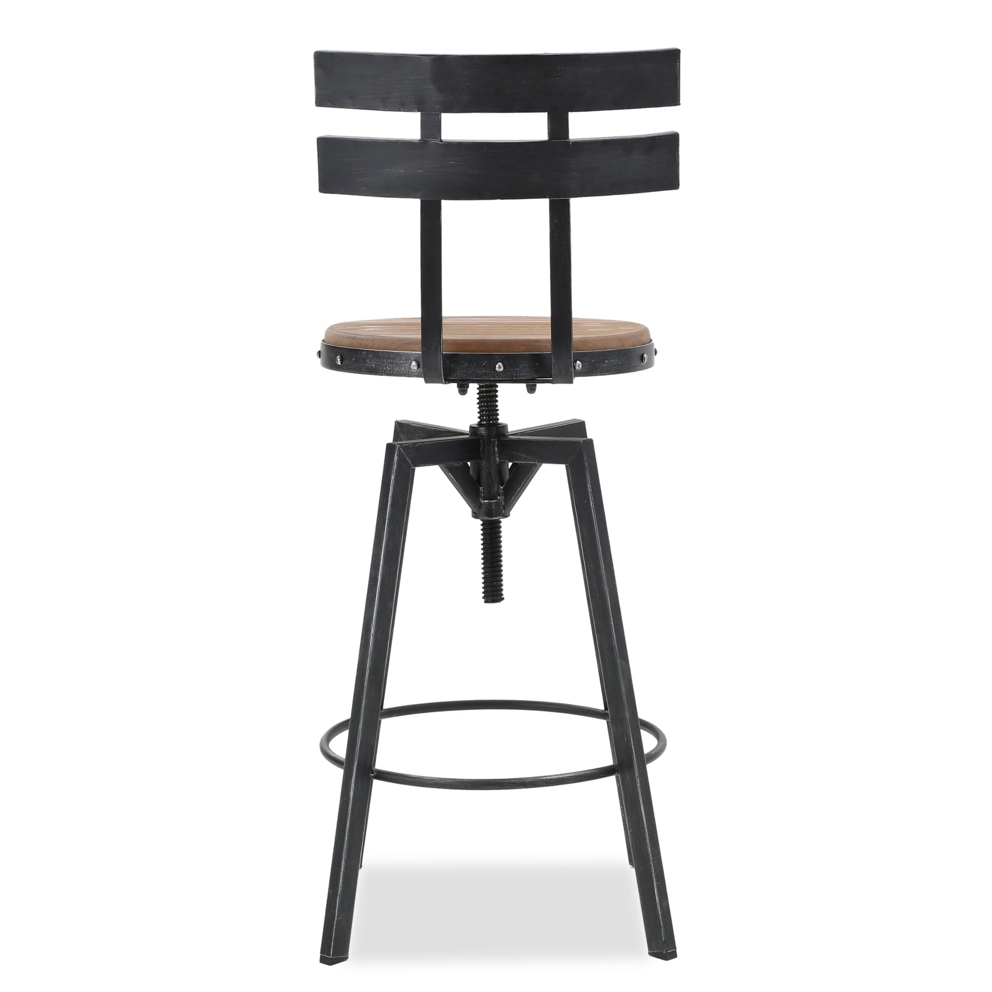 Industrial style metal and wood adjustable bar stool with backrest