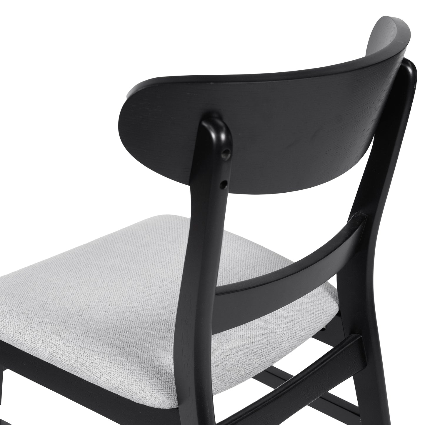 Black modern wooden dining chair with light grey upholstered seat