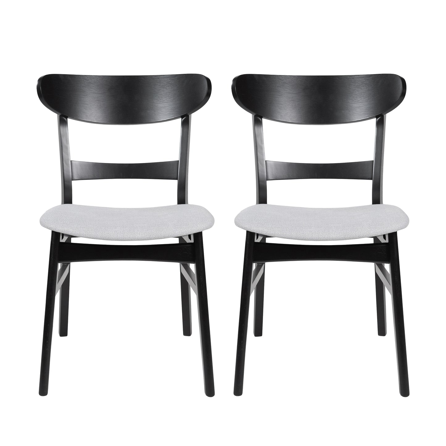 Black modern dining chair with light grey fabric seat