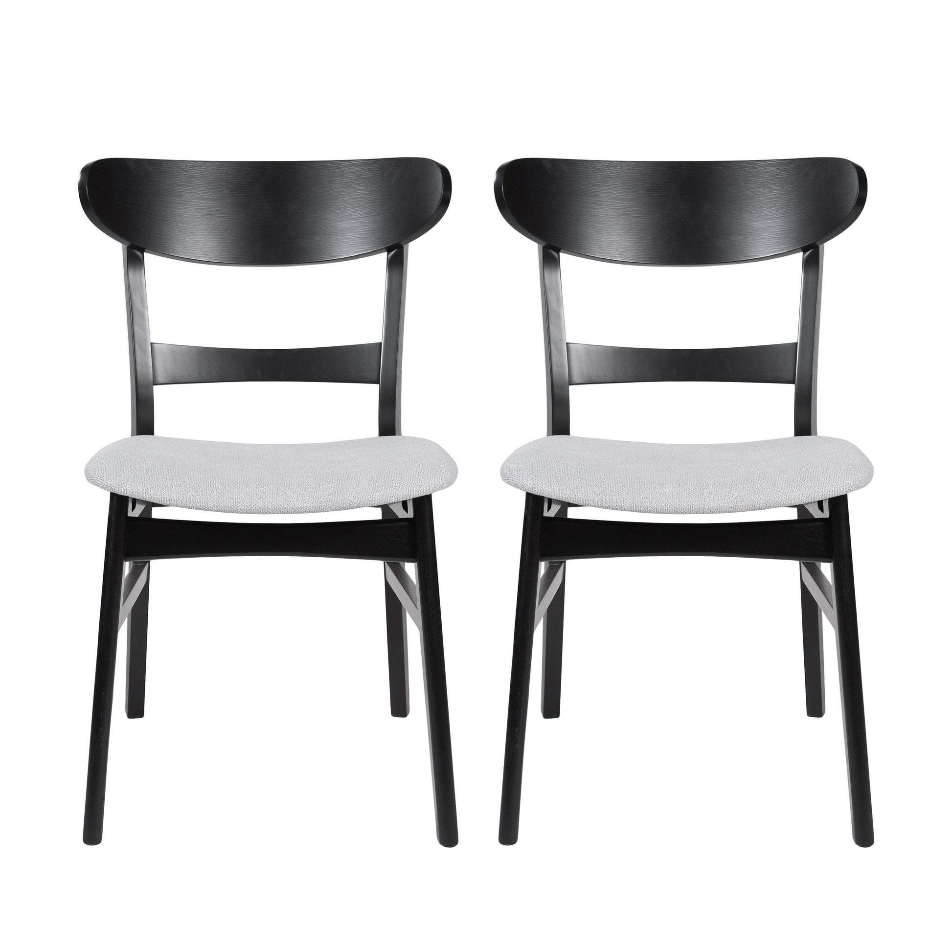 Black modern dining chair with light grey fabric seat