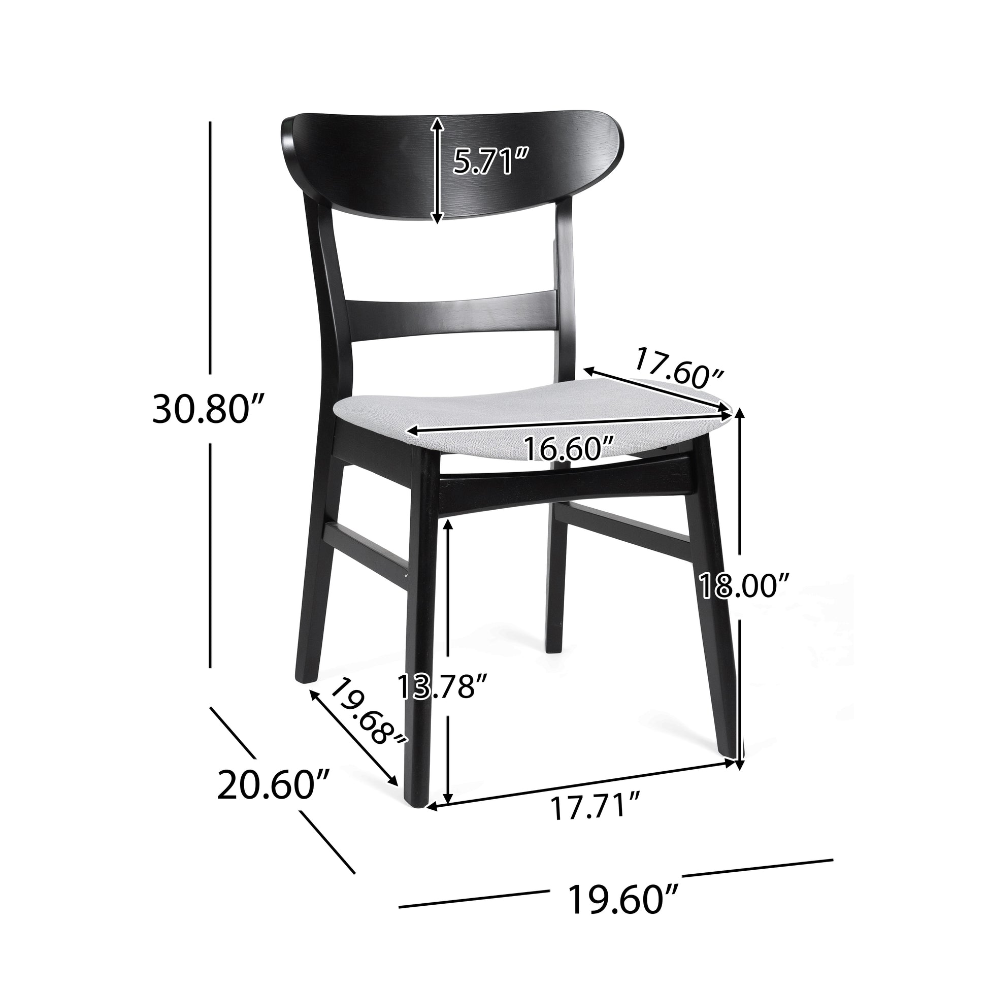 Black wooden dining chair with grey upholstered seat
