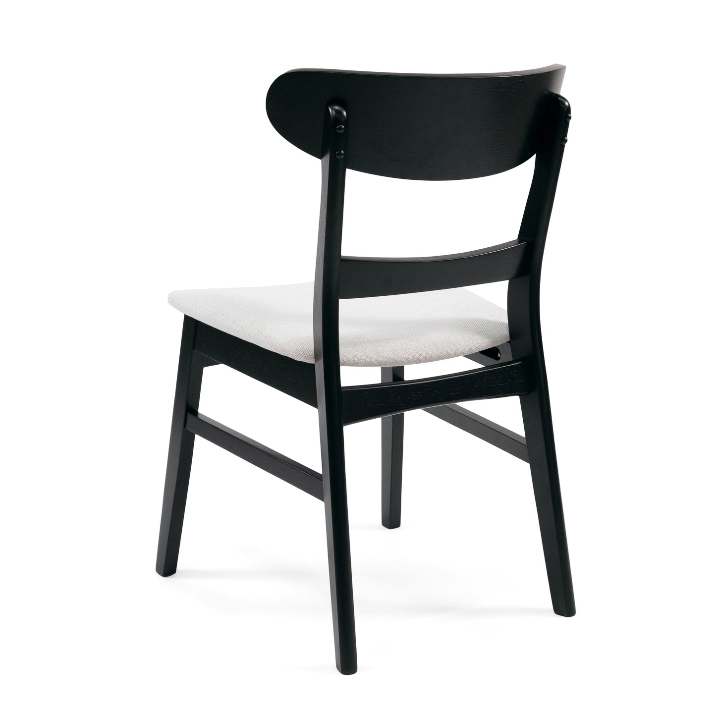 Black wooden dining chair with white upholstered seat