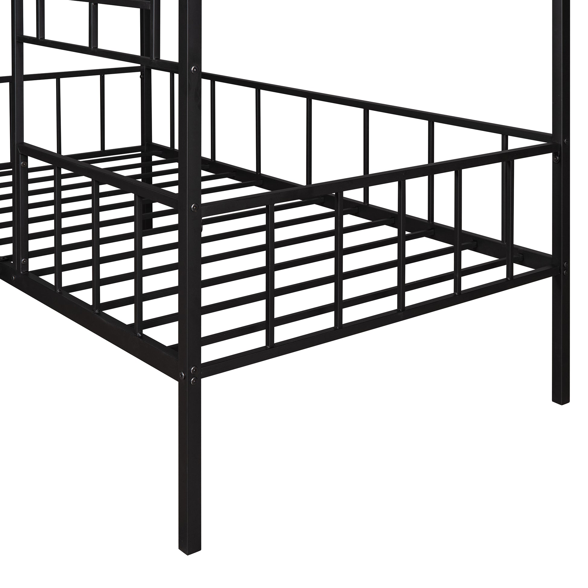 Black metal bed frame with slat support