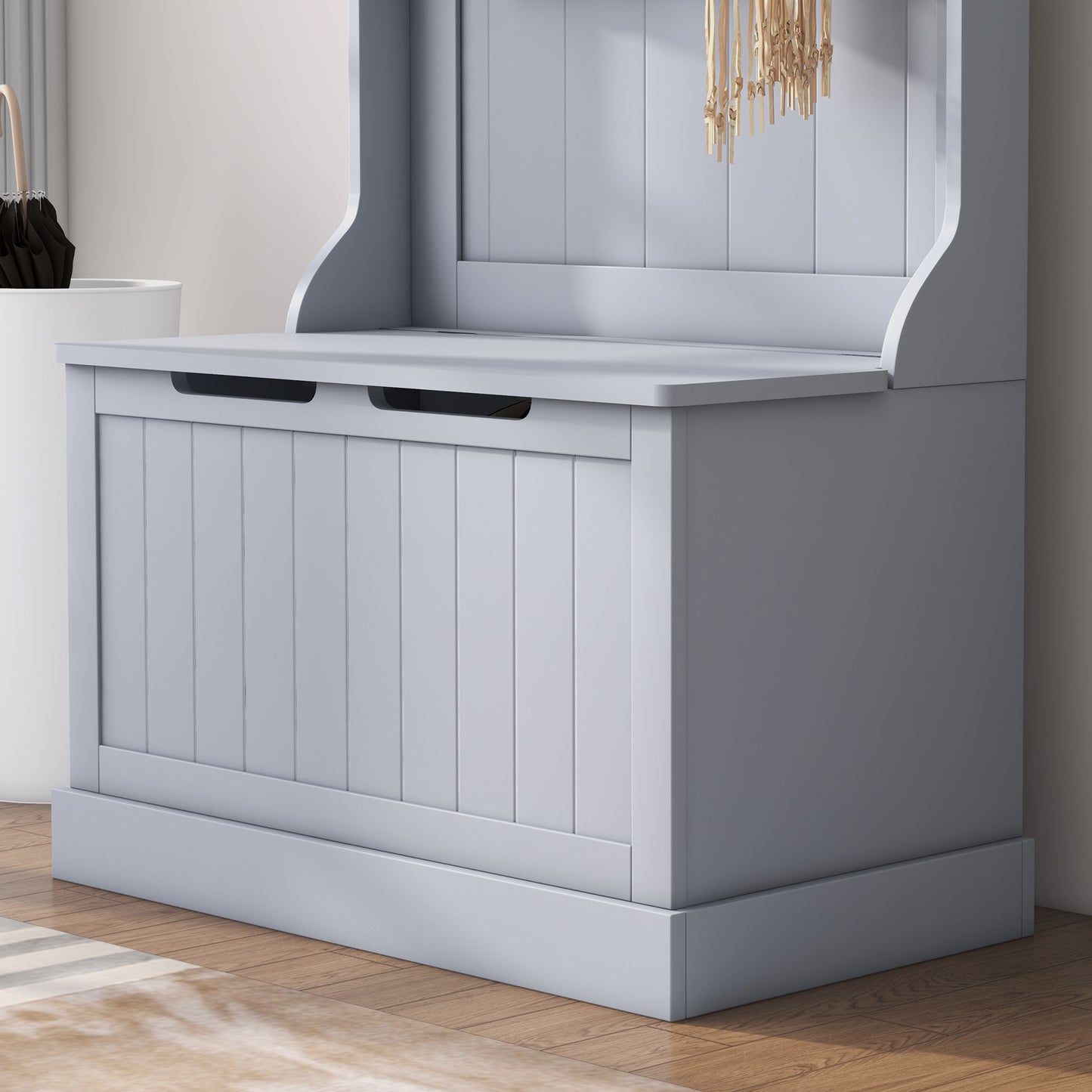 Pale grey shaker hall bench with hidden storage