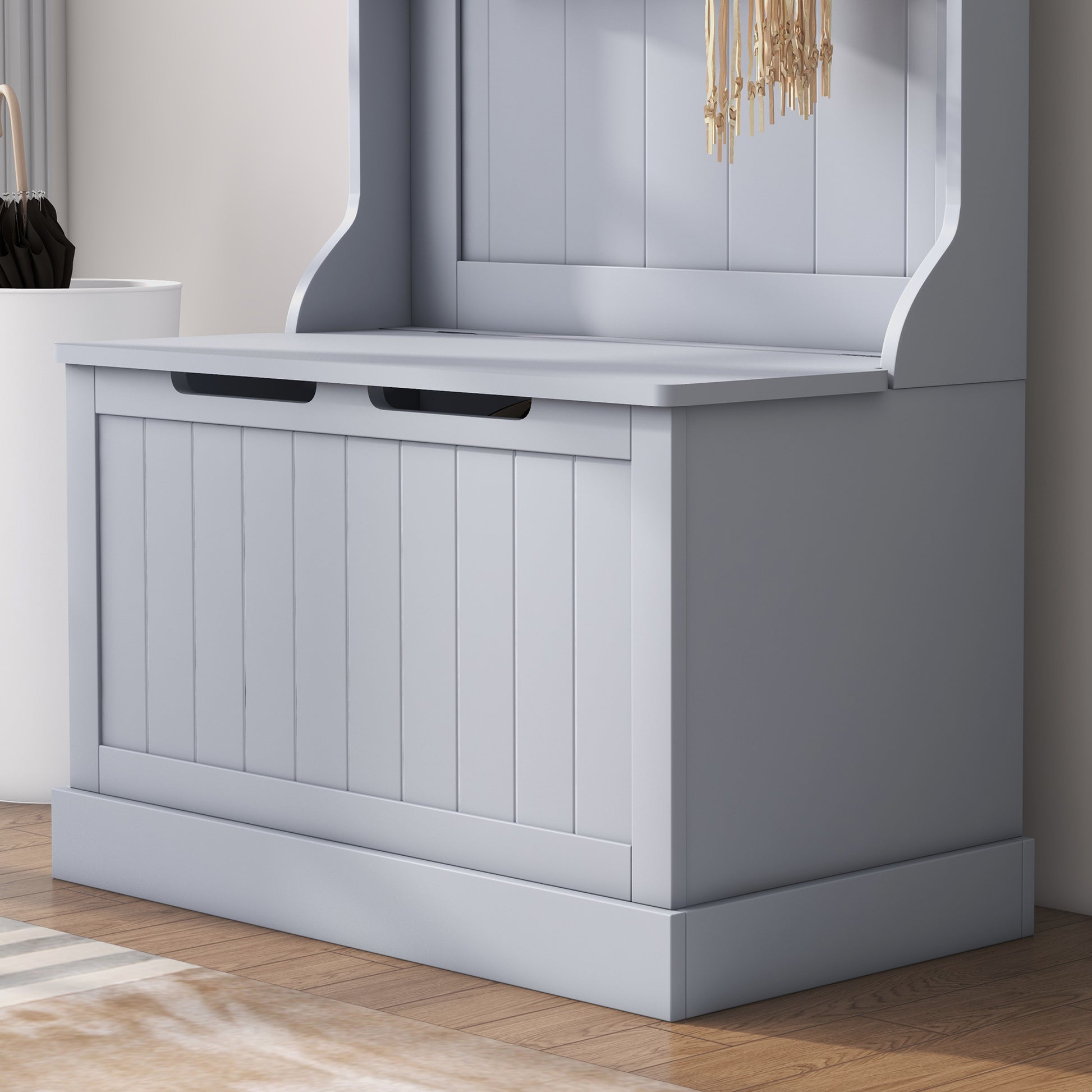 Pale grey shaker hall bench with hidden storage
