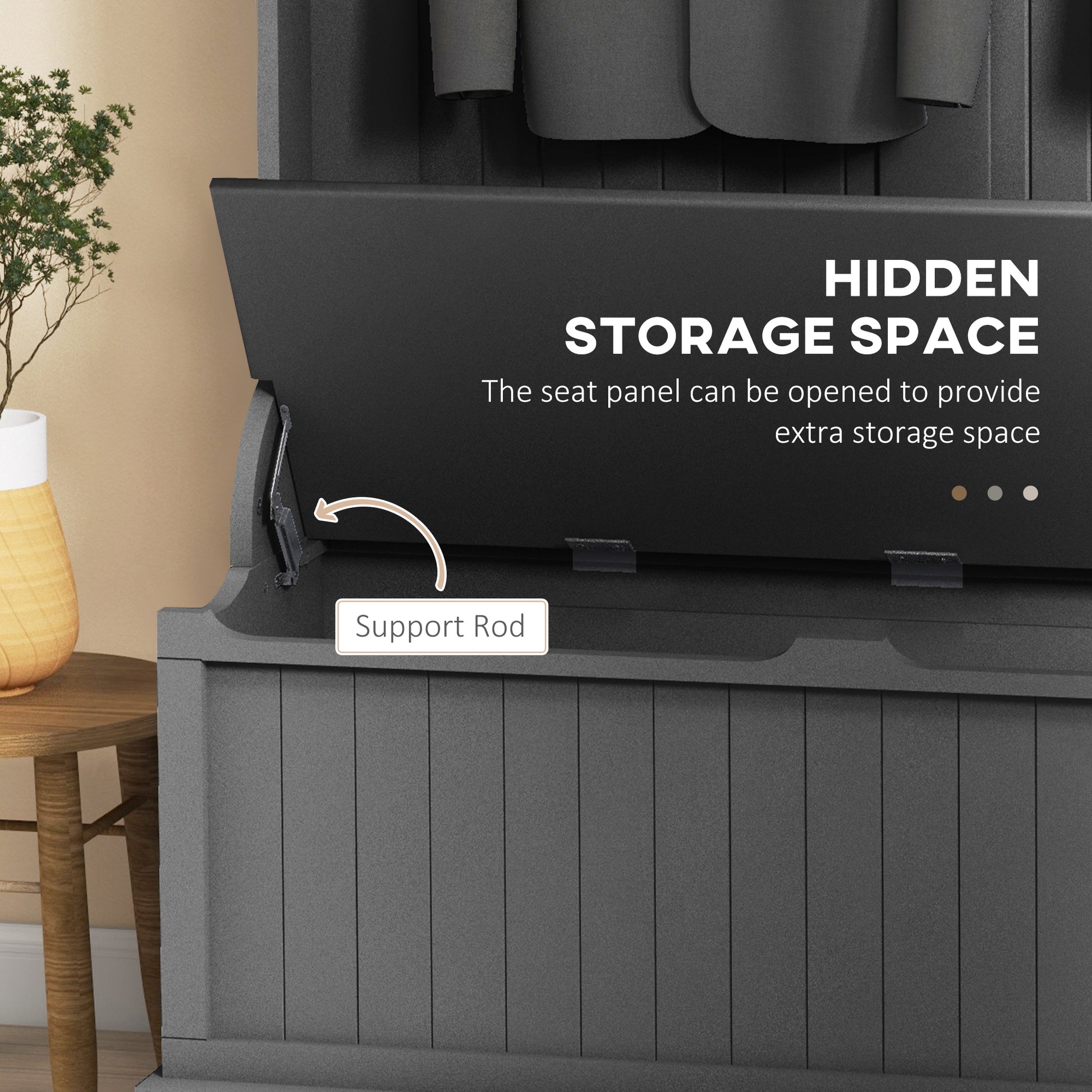 Dark gray entryway bench with hidden storage