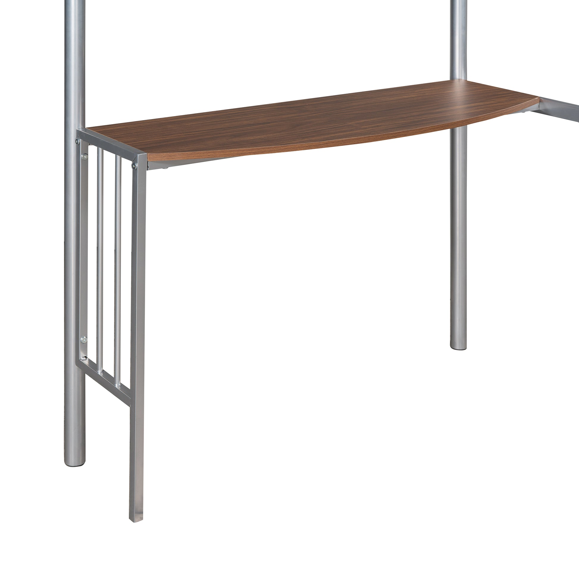 Walnut finish shelf with silver metal frame