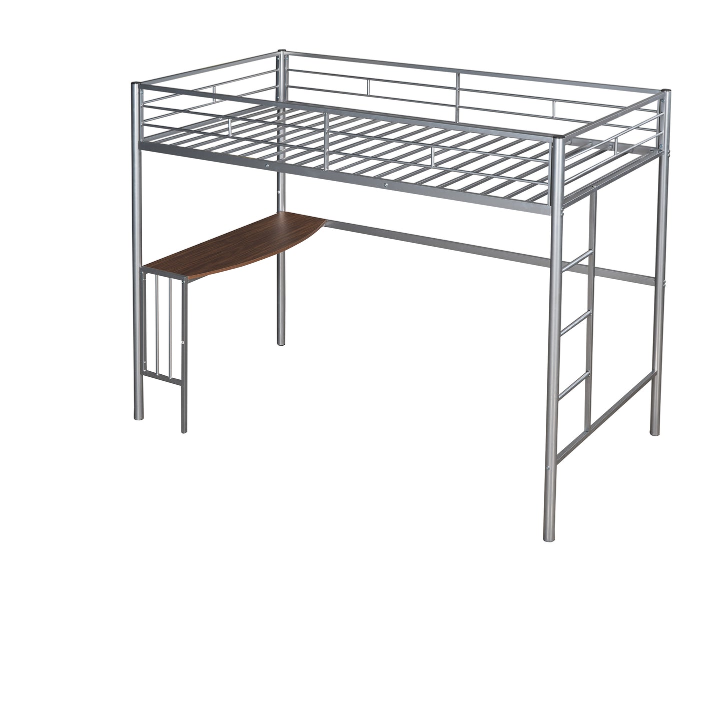 Silver metal loft bed with desk