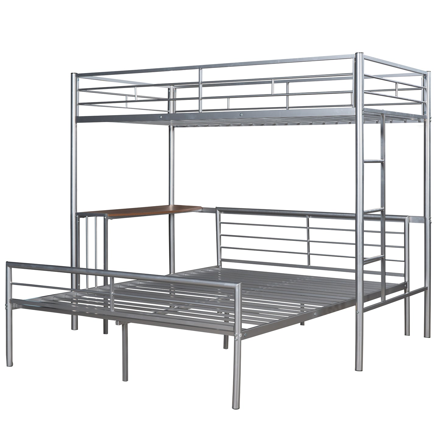 Silver metal loft bed with desk