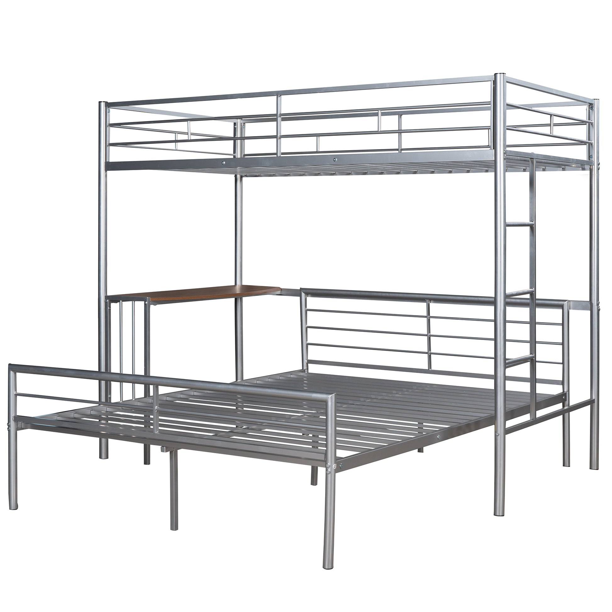 Silver metal loft bed with desk