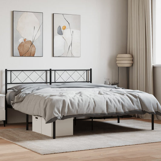 Black metal bed frame with diamond pattern headboard and storage drawers