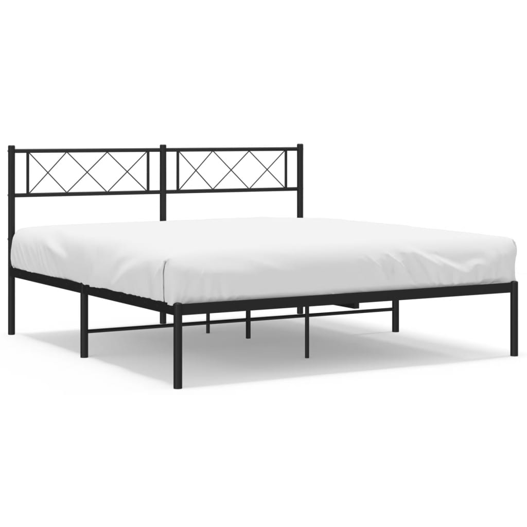 Metal bed frame with diamond pattern headboard and detailed dimensions