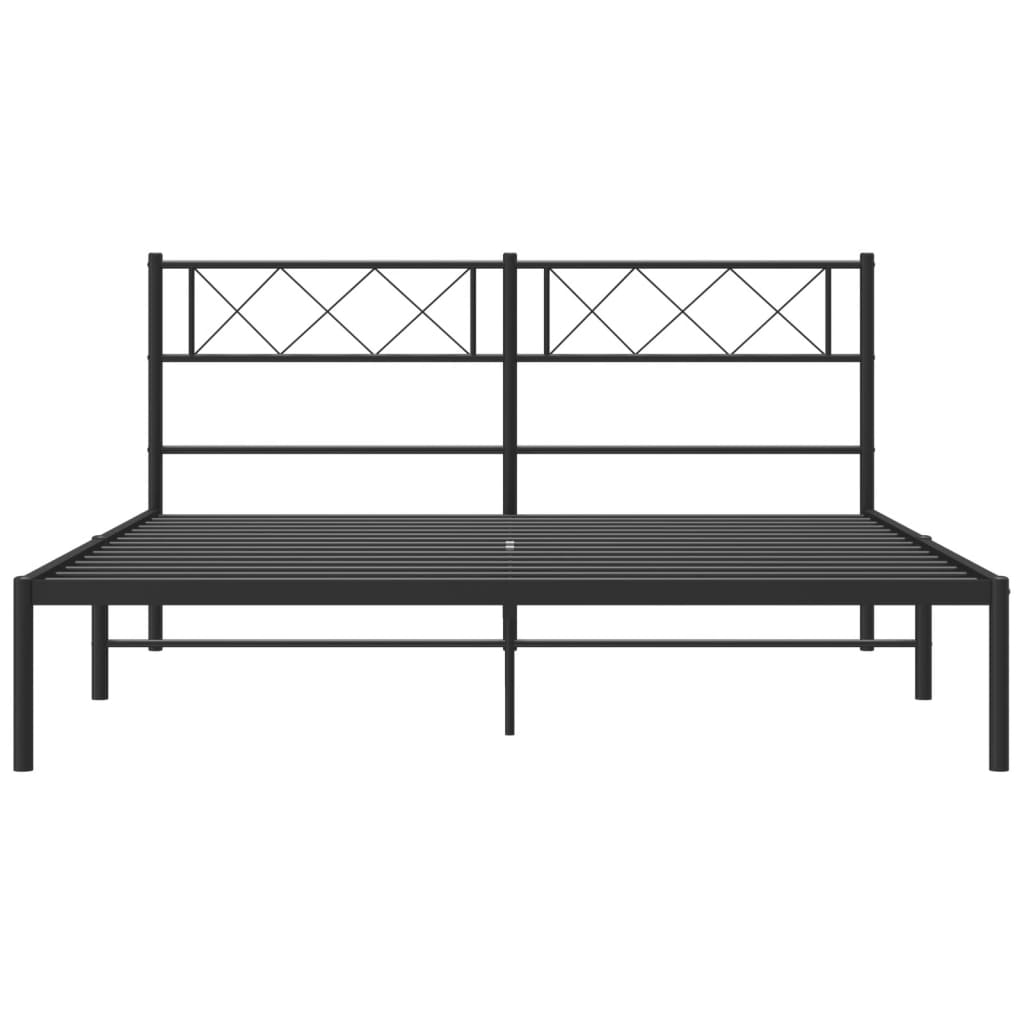 Black metal queen bed frame with diamond pattern headboard