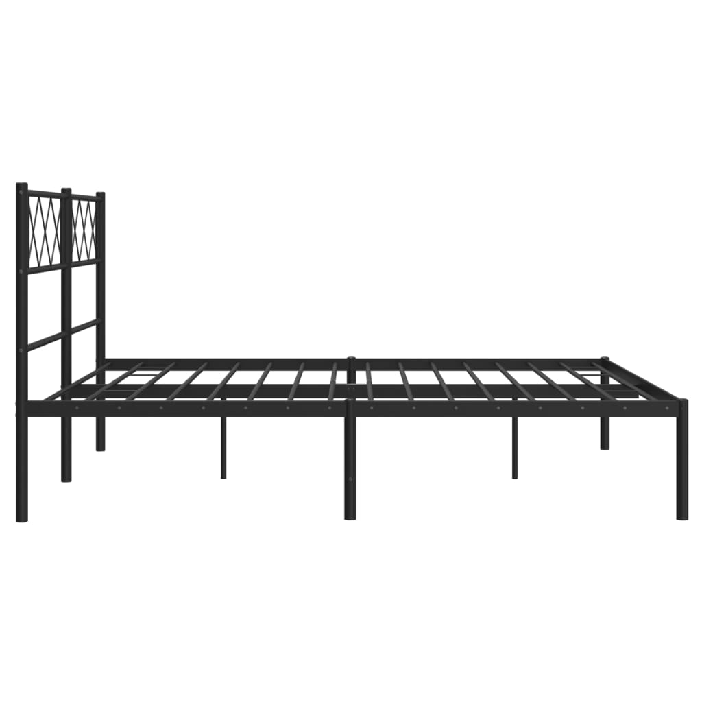 Black metal bed frame with diamond pattern headboard