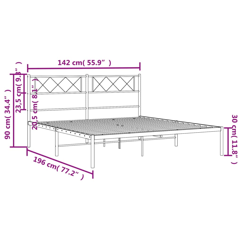 Black metal platform bed frame with modern diamondpatterned headboard