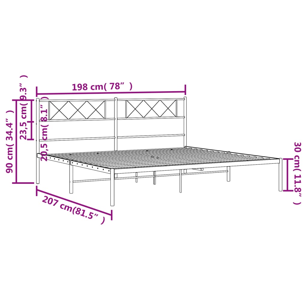 Black metal bed frame with a diamond pattern headboard