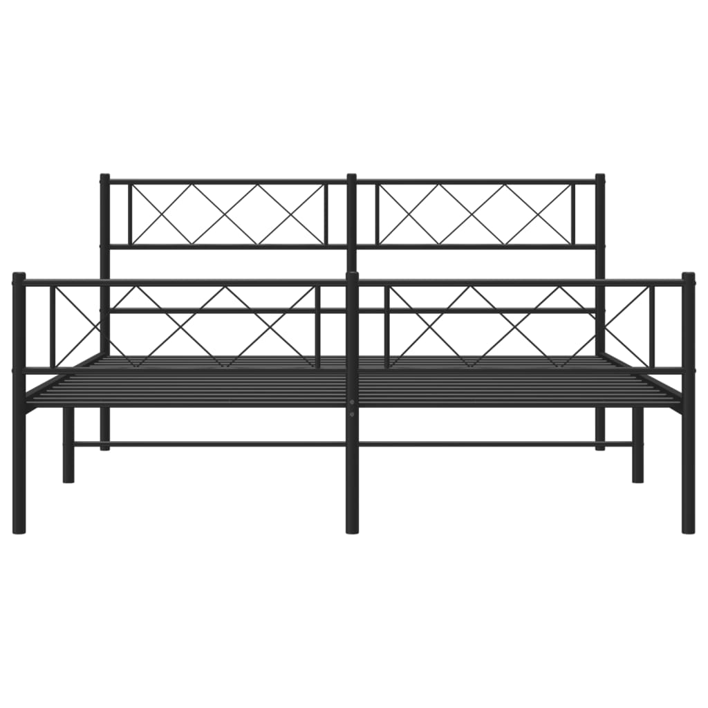 Black metal bed frame with diamond pattern headboard and footboard